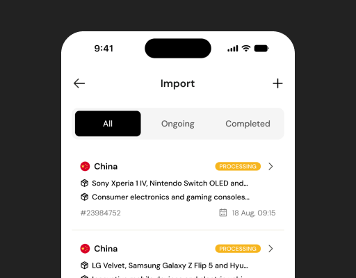 Import orders screen